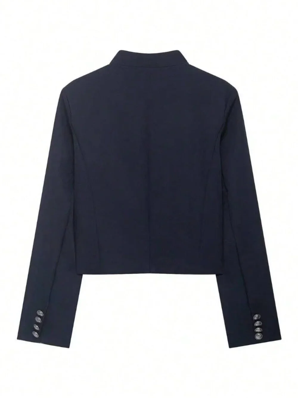 Navy Blue Casual Women's Versatile Button-Decor Single-Breasted Short Jacket
